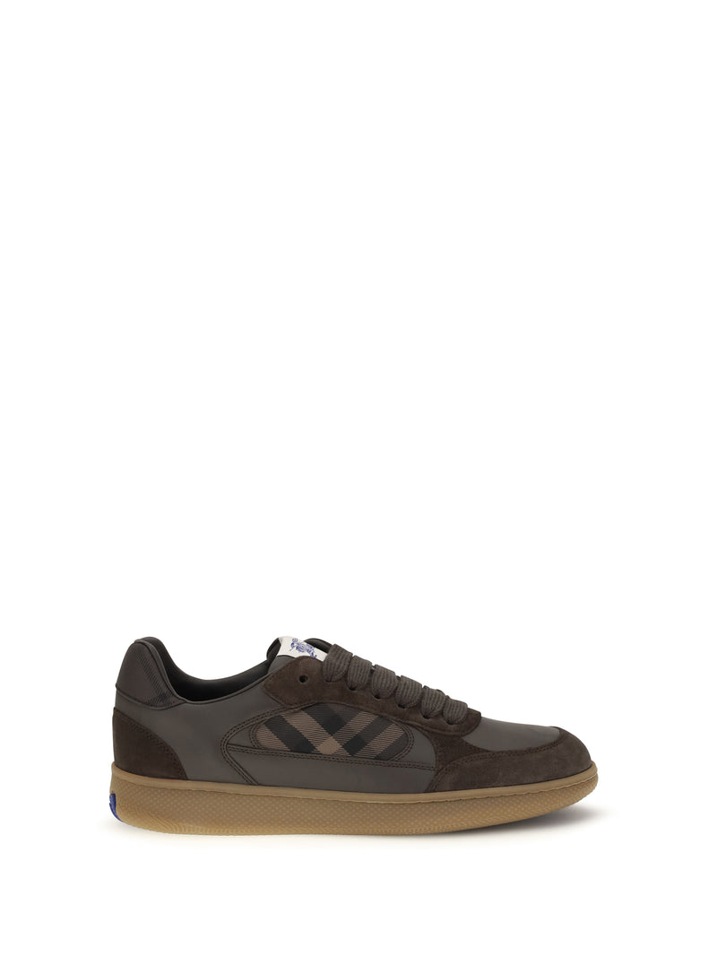 Burberry Burberry Terrace Check Leather Suede Sneakers Dark Brown - World Class Fashion