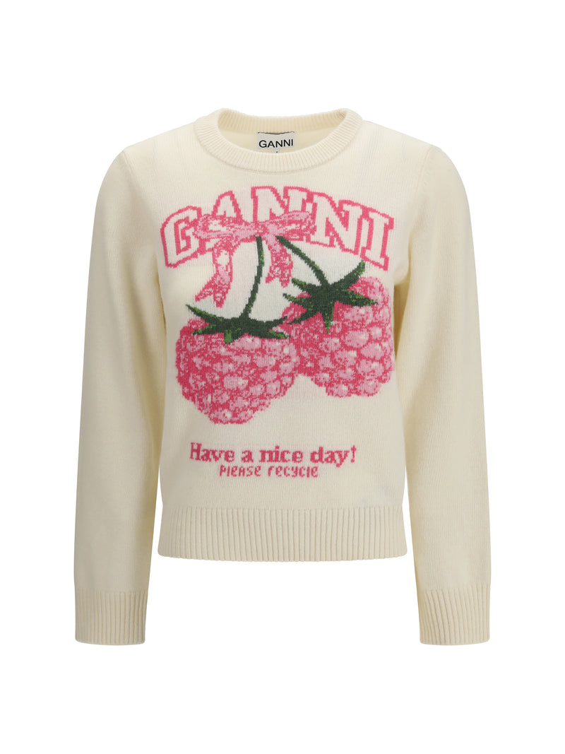 Ganni Ganni Crewneck Sweatshirt Raspberries Print Egret - World Class Fashion