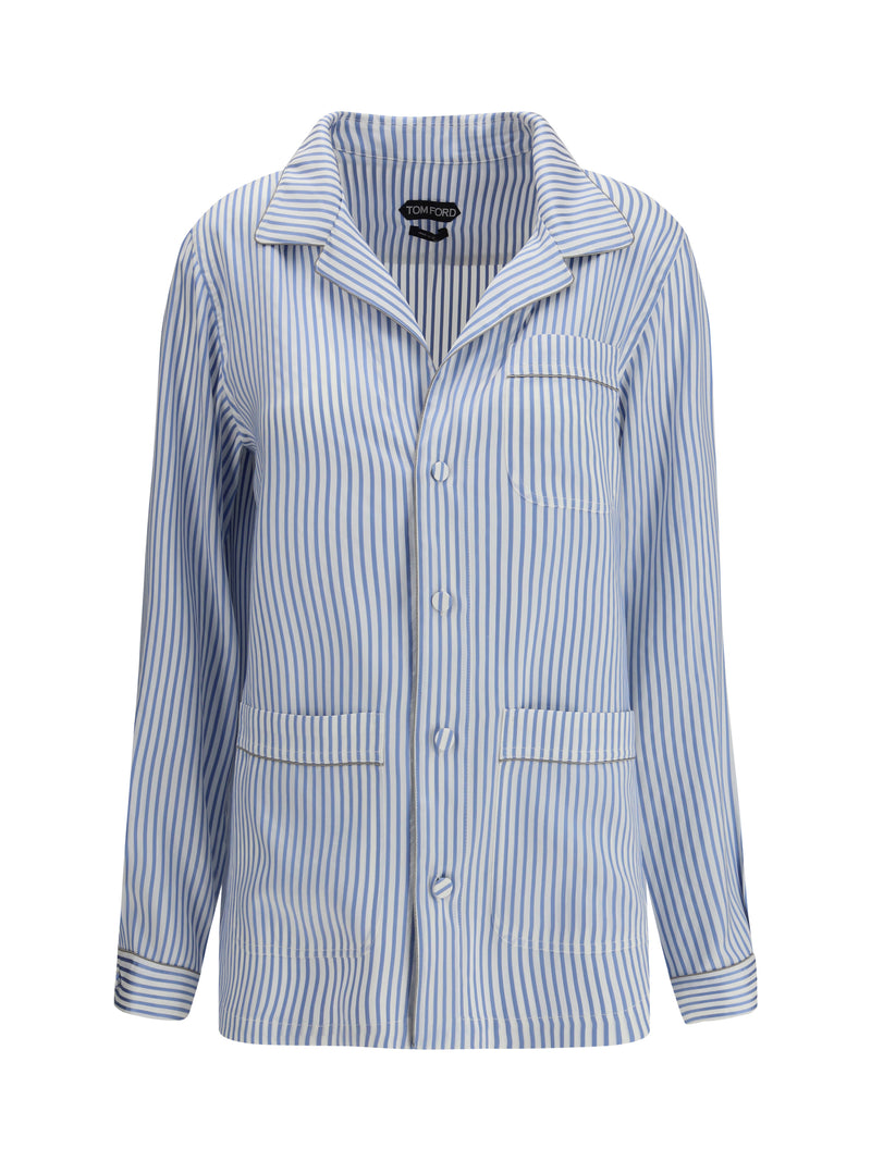 Tom Ford Tom Ford Striped Silk PJ Shirt Sky Blue/Off White - World Class Fashion