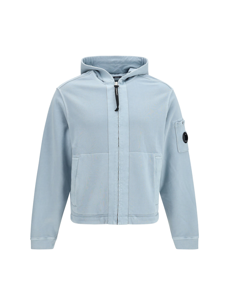 C.P. Company C.P. Company Cotton Diagonal Fleece Zip Hoodie Silver Blue - World Class Fashion