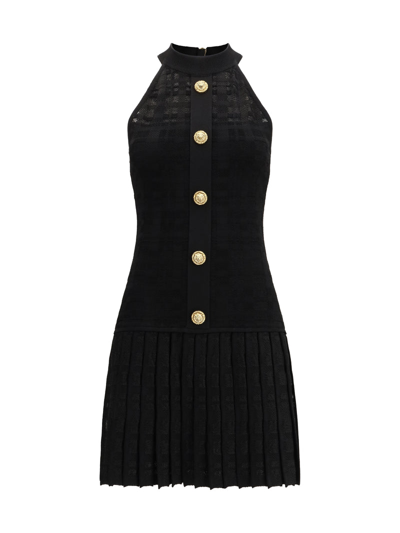 Balmain Balmain Pleated Mini Dress Noir Women - World Class Fashion