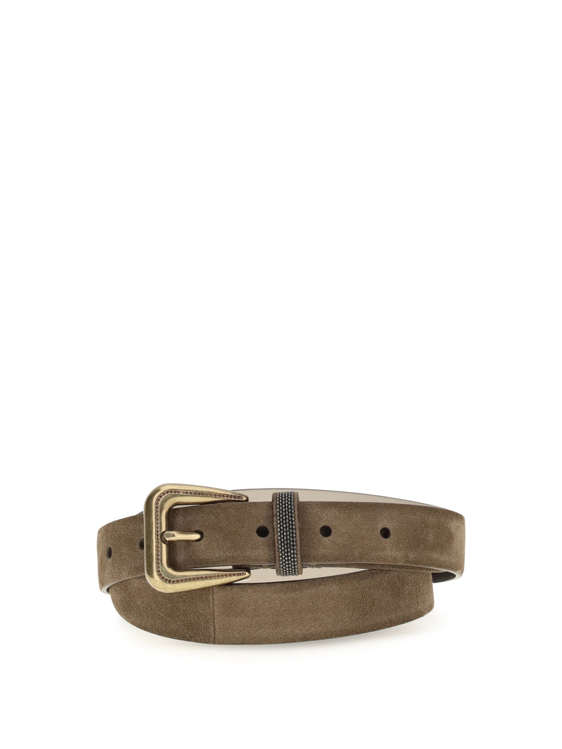 Brunello Cucinelli Brunello Cucinelli Suede Belt with Monili Detail Caramel - World Class Fashion