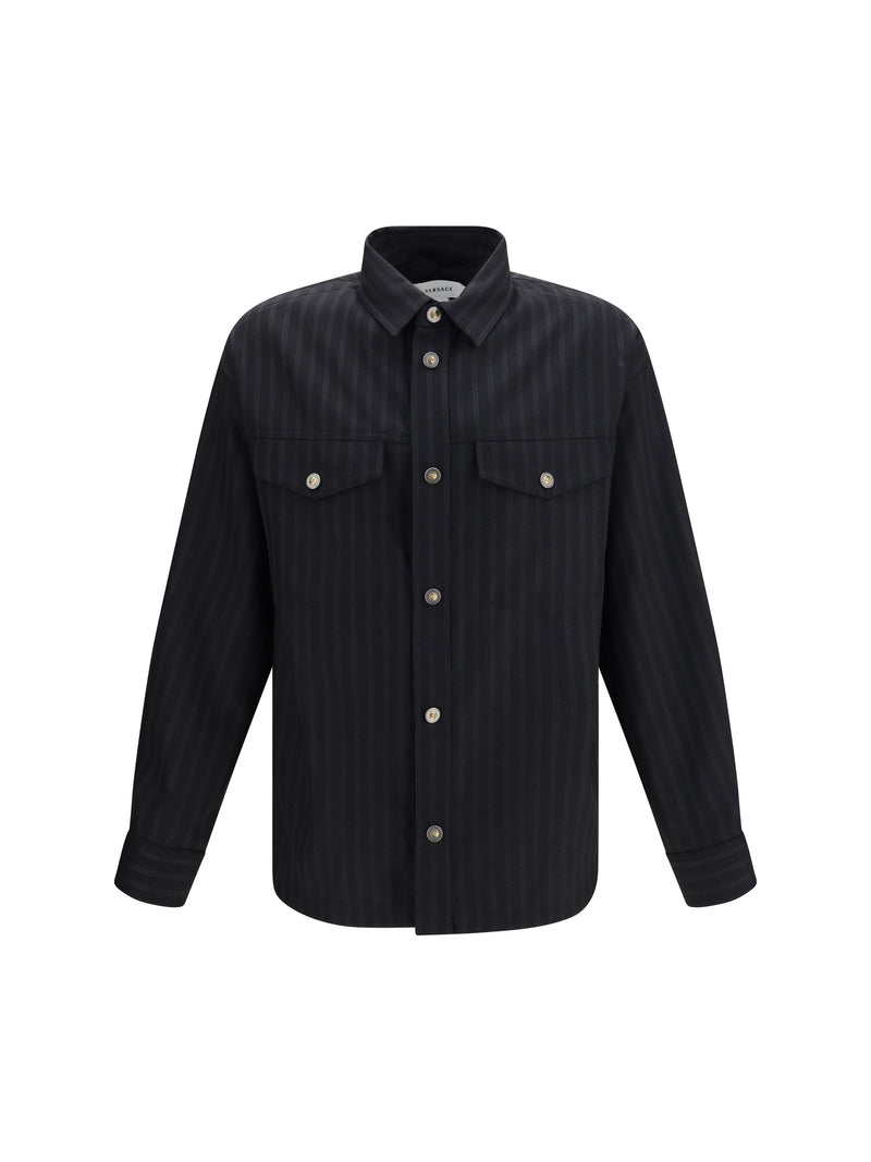 Versace Versace Greca Monogram Jacquard Wool Shirt Black - World Class Fashion