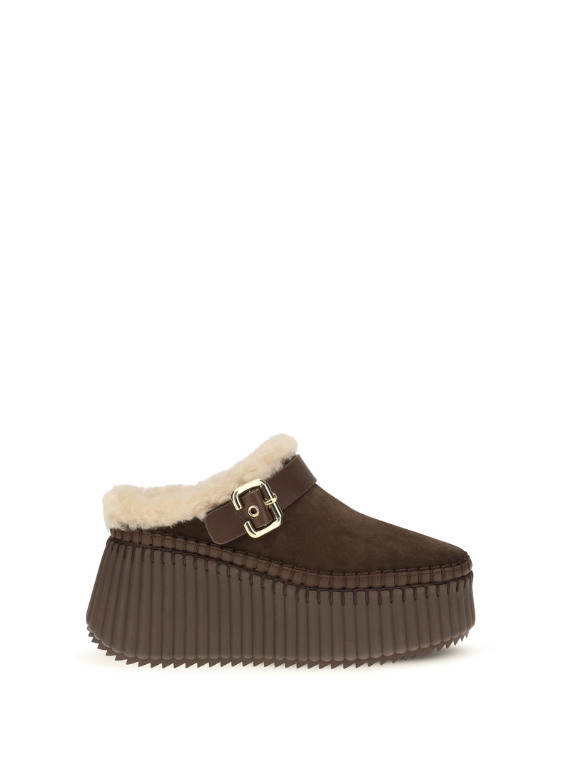 Chloe Chloé Nama Wedge Mules Sharp Brown - World Class Fashion