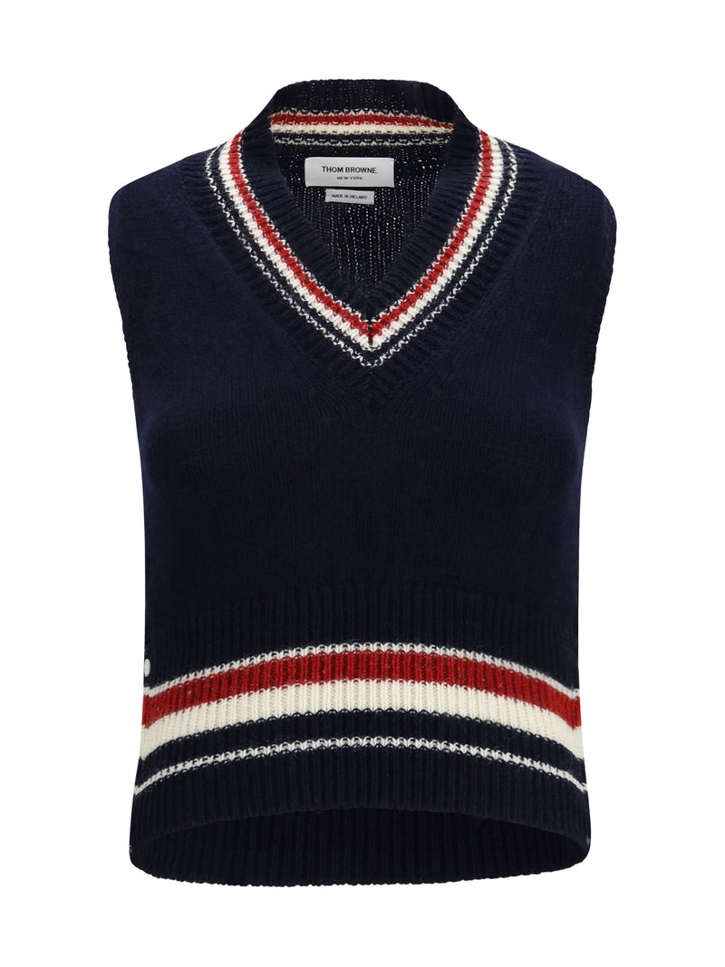 Thom Browne Thom Browne Hector Striped V-neck Vest Navy - World Class Fashion