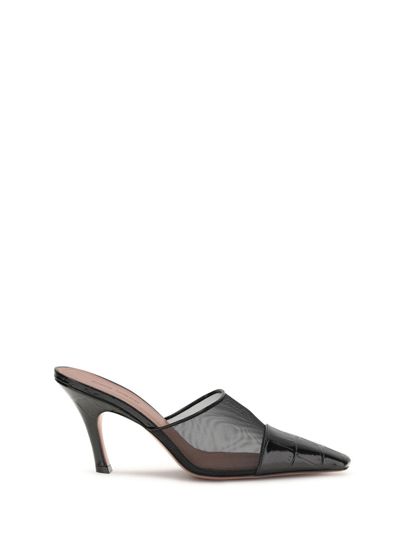 Amina Muaddi Amina Muaddi Jamie Mesh Mules Negro - World Class Fashion