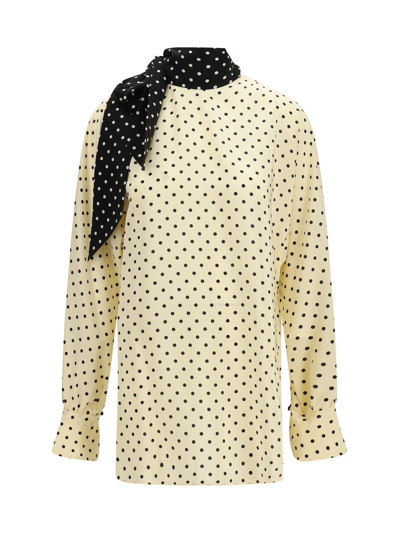 Valentino Valentino Polka Dot Blouse with Side Bow Betulla/Nero - World Class Fashion