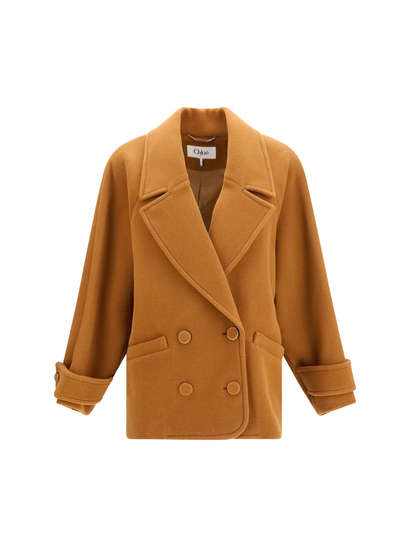 Chloe Chloé Double-breasted Herringbone Wool Coat Dusty Camel - World Class Fashion