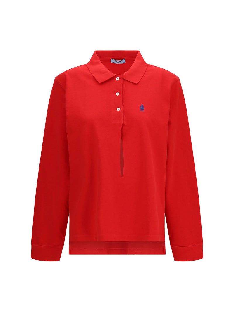 Prada Prada Long-sleeve Cotton Piqué Polo Rosso - World Class Fashion