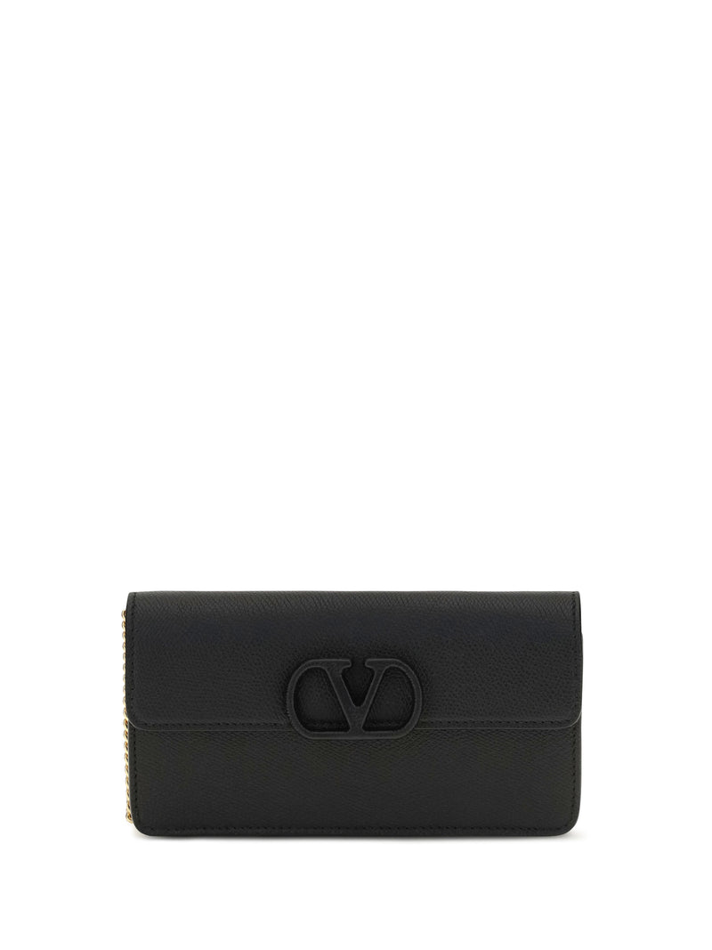 Valentino Garavani Valentino Garavani Vlogo Signature Grainy Calfskin Chain Wallet - World Class Fashion