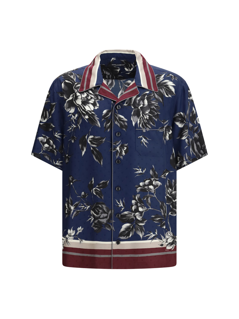 Dolce & Gabbana Dolce & Gabbana Silk Short-Sleeve Shirt Peonie F.Blu - World Class Fashion