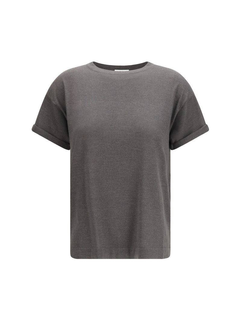 Brunello Cucinelli Brunello Cucinelli Cashmere Glitter T-shirt Piombo - World Class Fashion