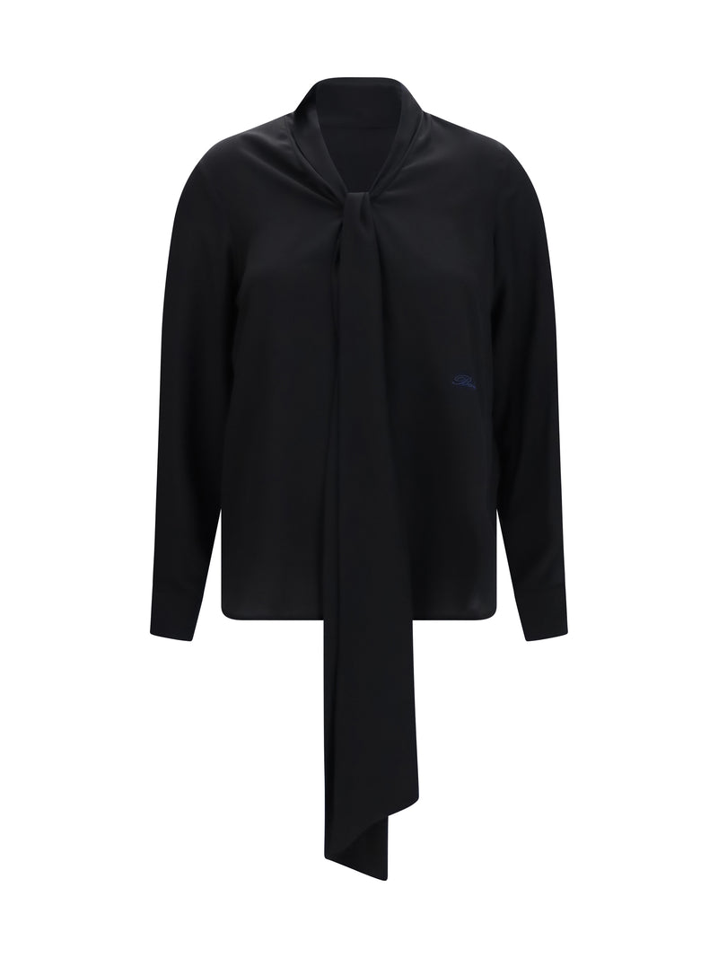Burberry Burberry Silk Blouse with Embroidered Logo Black - World Class Fashion