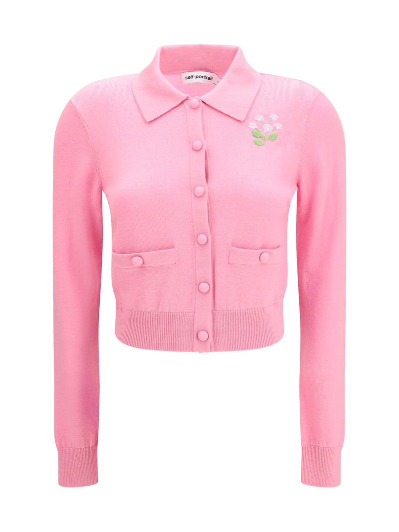 Self-portrait Self-portrait Floral Embroidered Knit Cardigan Pink - World Class Fashion
