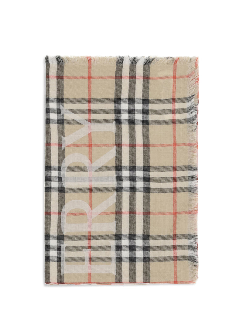 Burberry Burberry Wide Wool and Silk Check Scarf Sand - World Class Fashion