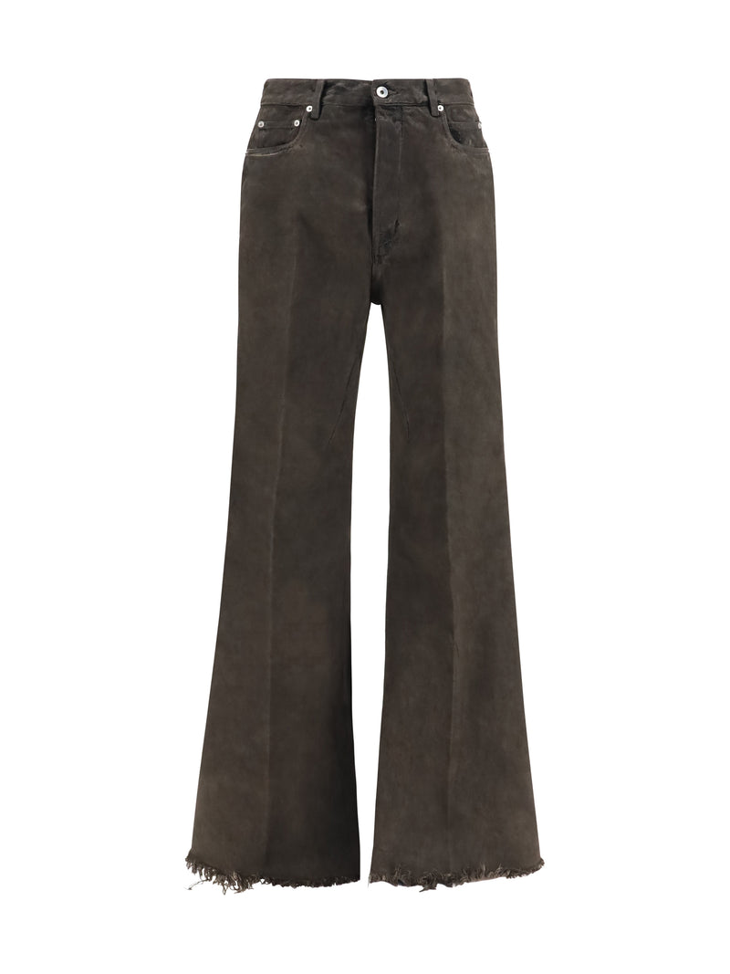 Rick Owens Rick Owens Flared Frayed Hem Cotton Jeans - World Class Fashion