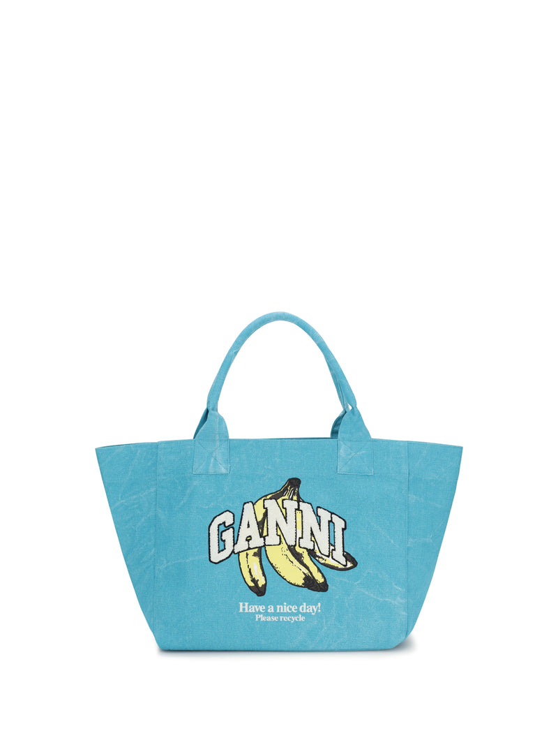 Ganni Ganni Medium Banana Print Tote Bag Blue Curacao - World Class Fashion