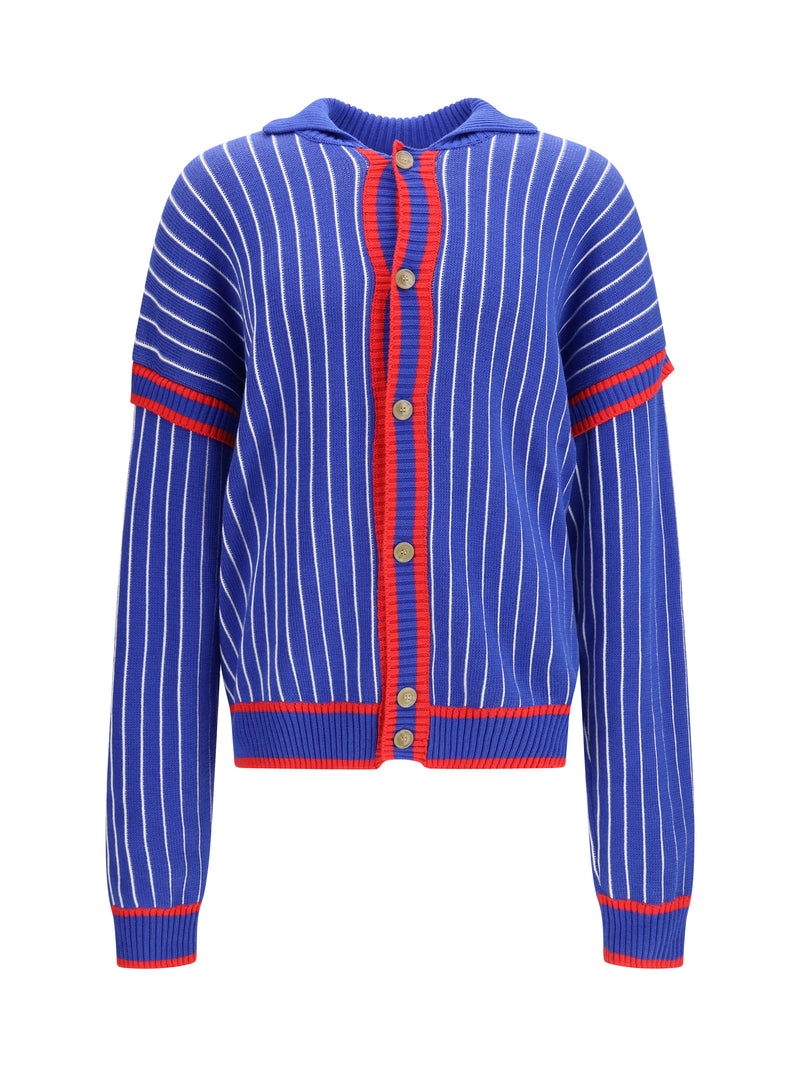 Gcds Gcds Pinstripe Cardigan Royal Blue/Red - World Class Fashion