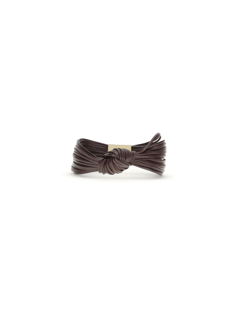Bottega Veneta Bottega Veneta Knot Leather Bracelet Dark Barolo - World Class Fashion
