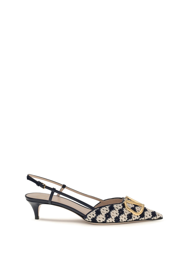 Valentino Garavani Valentino Garavani Vlogo Slingback Pumps Crochet 3NL - World Class Fashion