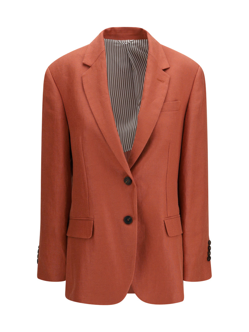 Brunello Cucinelli Brunello Cucinelli Single-breasted Linen Blazer Orange Flame - World Class Fashion