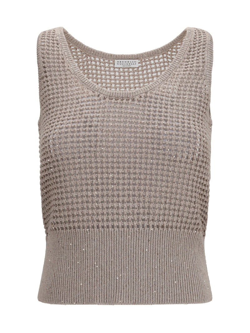 Brunello Cucinelli Brunello Cucinelli Perforated Sequin Tank Top Deserto - World Class Fashion