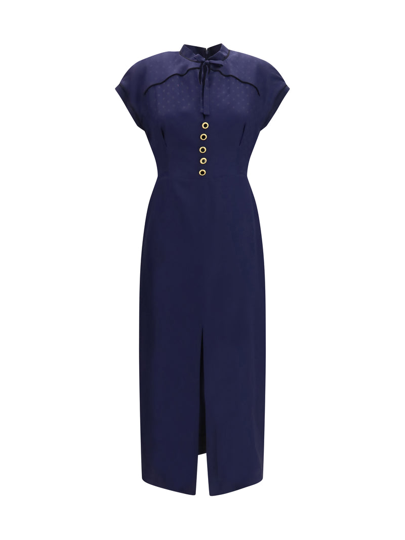Alessandra Rich Alessandra Rich Silk Midi Dress Navy Blue - World Class Fashion