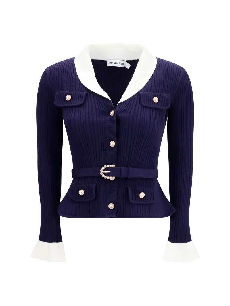 Self-portrait Self-portrait Ribbed Cardigan Navy Women - World Class Fashion