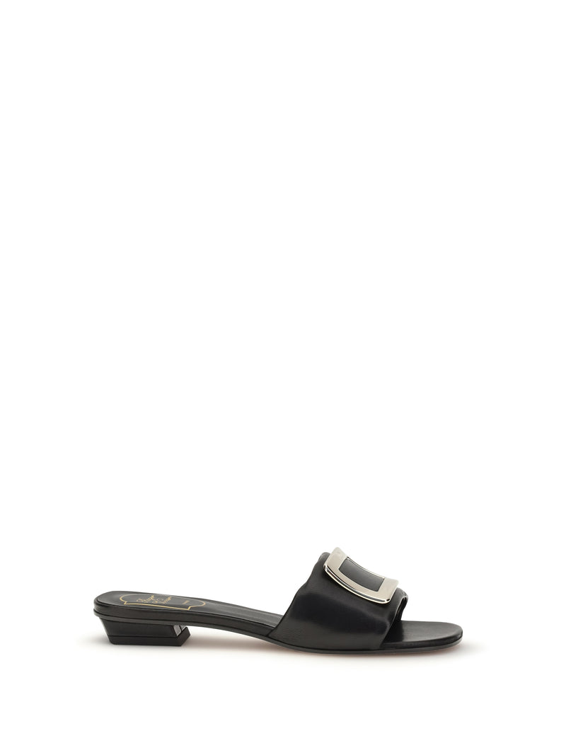 Roger Vivier Roger Vivier Leather Slide Sandals Nero - World Class Fashion