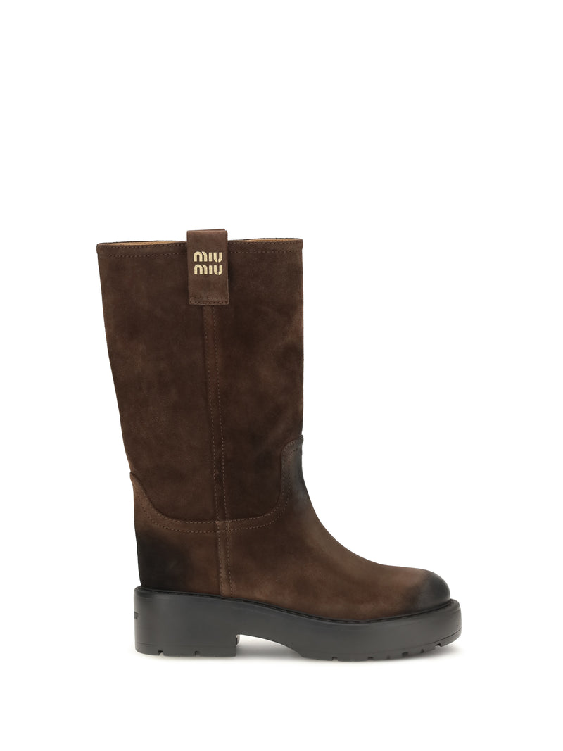 Miu Miu Miu Miu Suede Leather Boots Moro Women - World Class Fashion