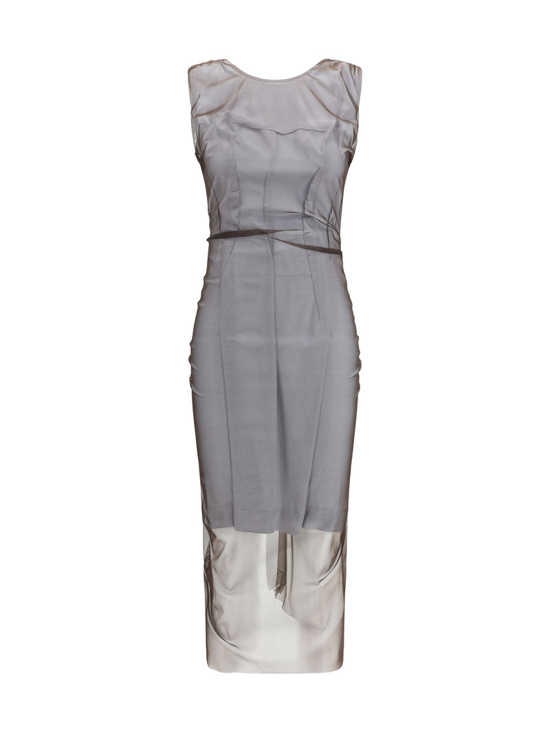 Margiela Margiela Semi-sheer Midi Dress Brown/Light Grey - World Class Fashion