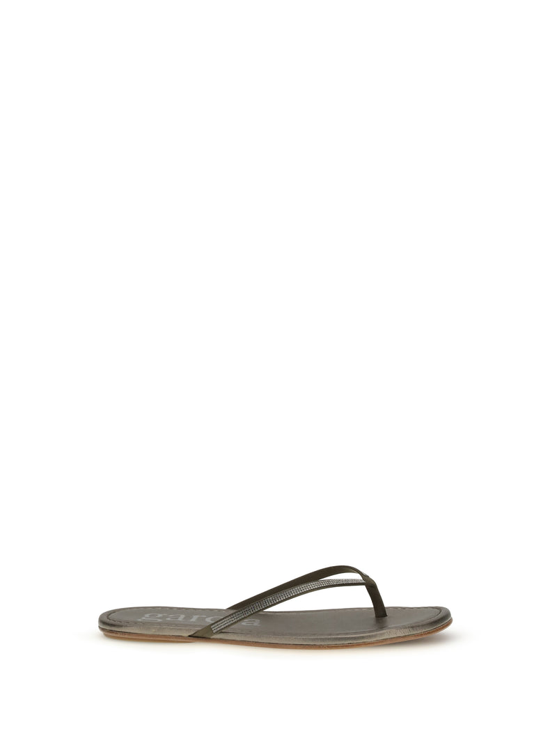 Pedro García Pedro García Crystal Flip Flop Olivade Satin-Greige - World Class Fashion