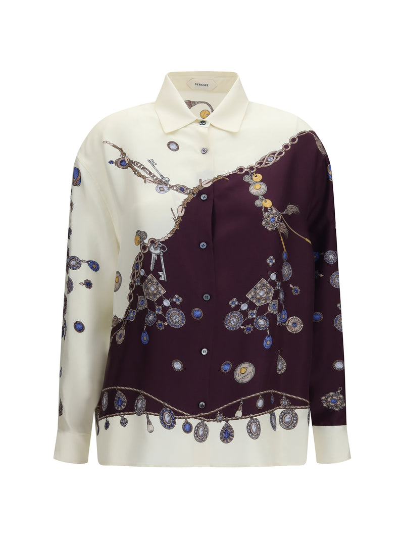 Versace Versace Printed Silk Shirt Burgundy/White/Gold - World Class Fashion