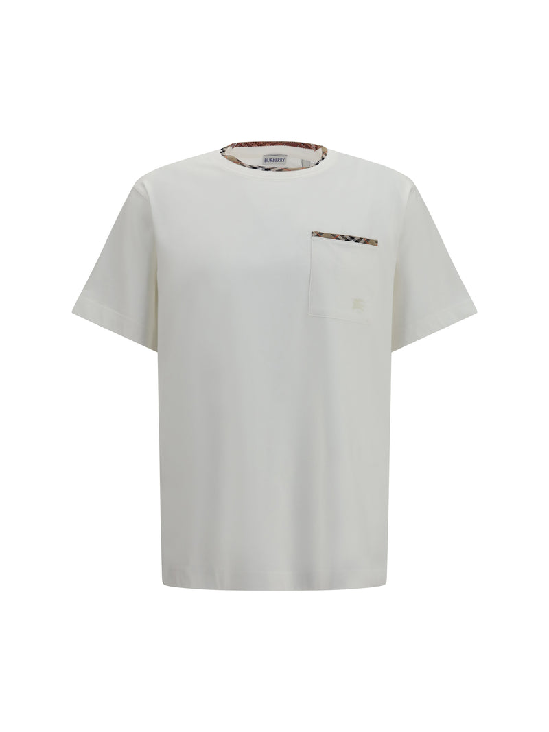 Burberry Burberry Cotton T-shirt with Check Trims Chalk - World Class Fashion