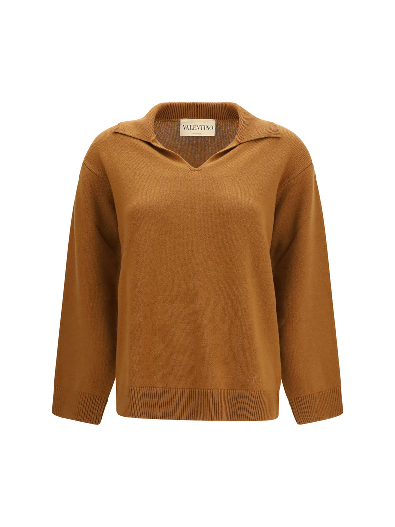 Valentino Valentino Cashmere V-neck Sweater Bright Cuir - World Class Fashion