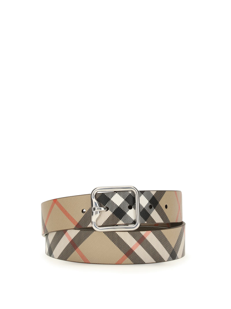 Burberry Burberry Reversible B Buckle Check Belt Sand/Military/Silver - World Class Fashion