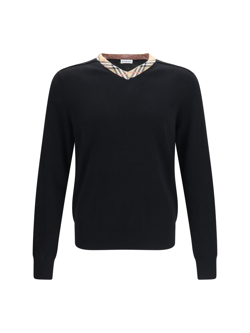 Burberry Burberry Check Trim Wool Sweater Black Men - World Class Fashion