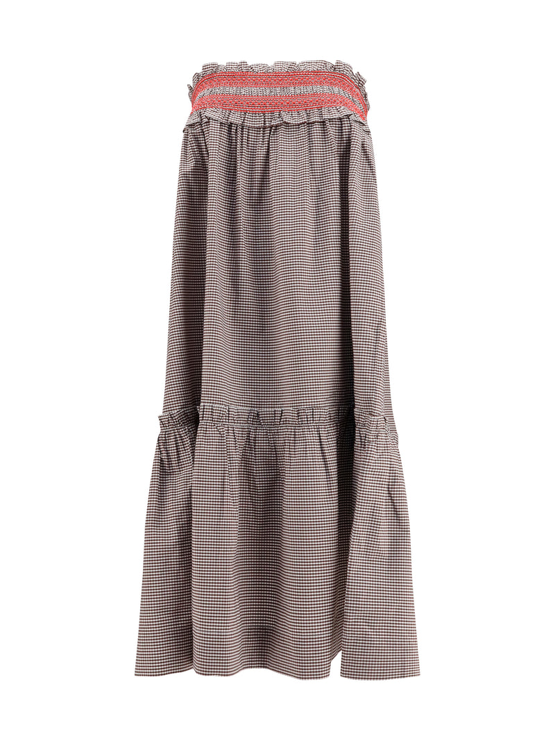 Ganni Ganni Checked Cotton Skirt Chicory Coffee - World Class Fashion