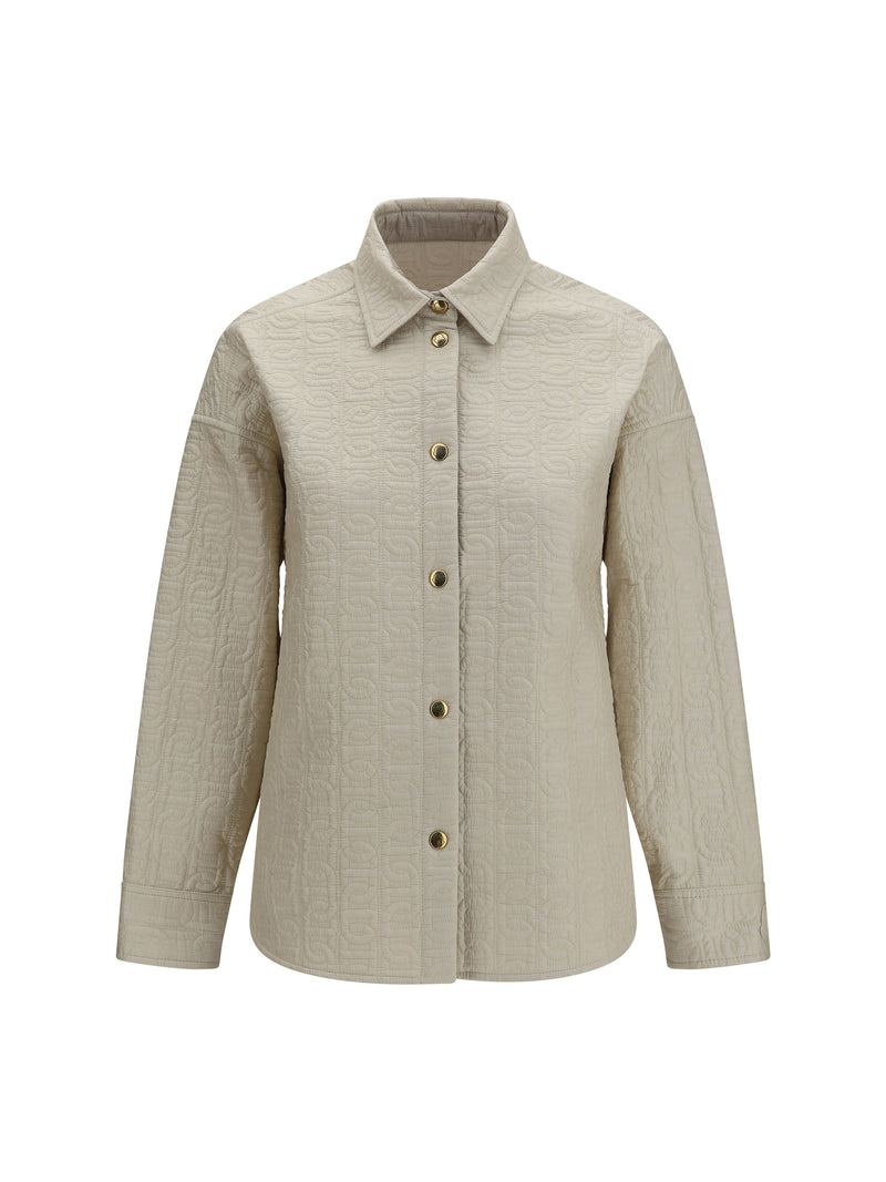 Moncler Moncler Quilted Chain Motif Padded Shirt Jacket Pastel Brown - World Class Fashion