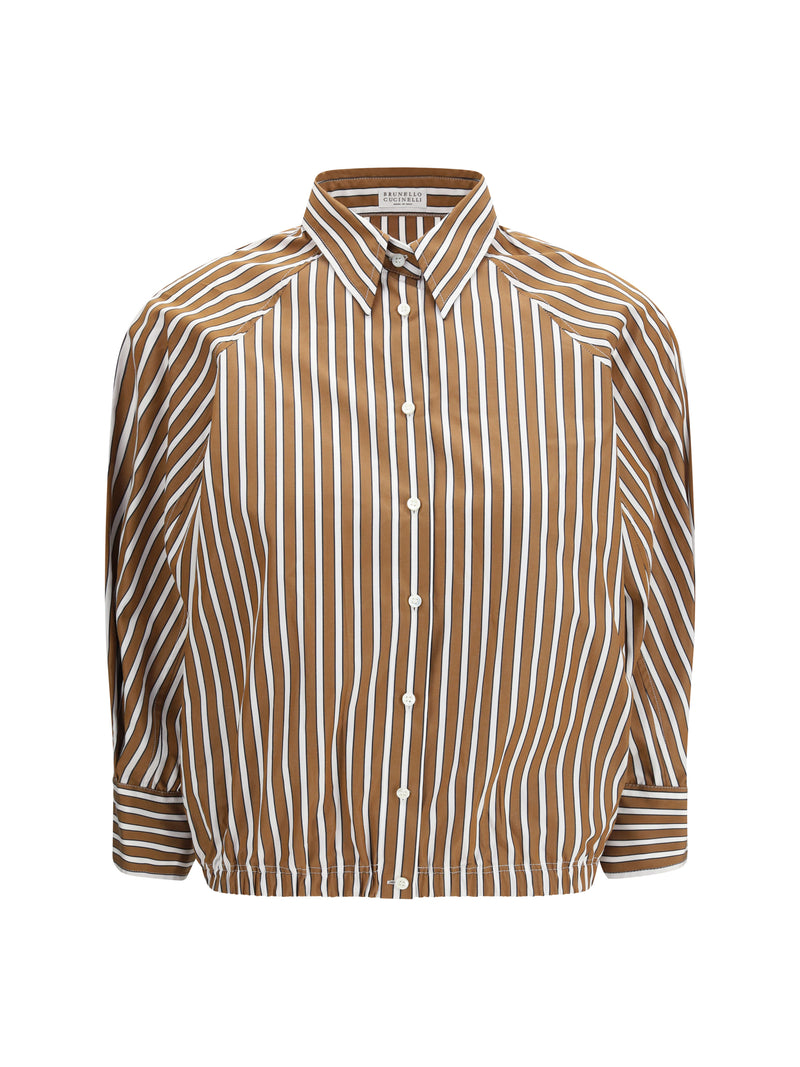 Brunello Cucinelli Brunello Cucinelli Shadow Stripe Poplin Shirt Tobacco - World Class Fashion