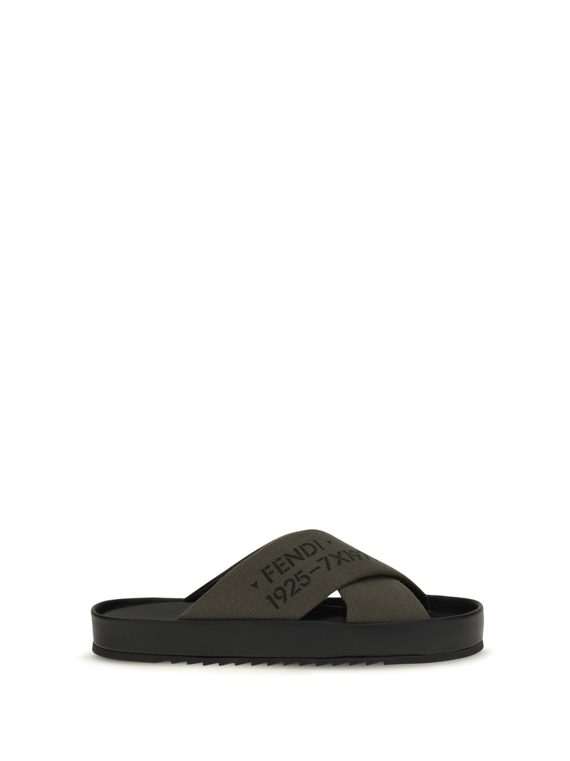 Fendi Fendi Double Slide Sandals V.Militare Nero+Nero - World Class Fashion