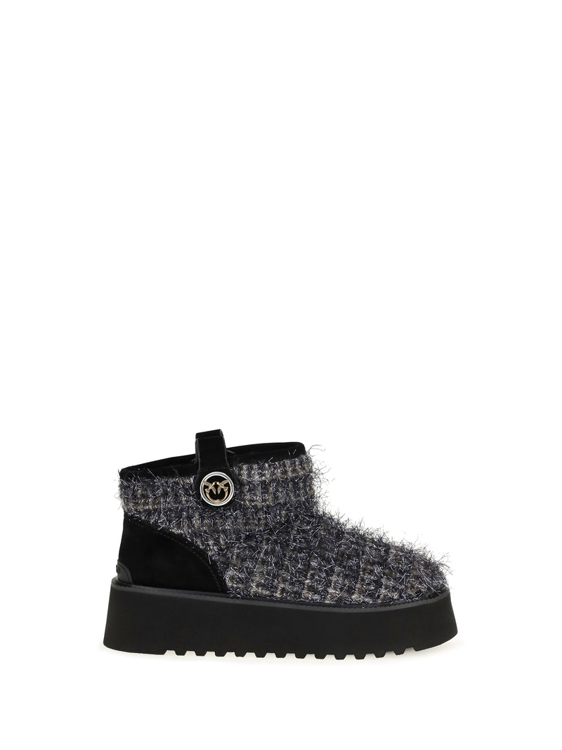Pinko Pinko Tweed and Lurex Ankle Boots Pewter - World Class Fashion