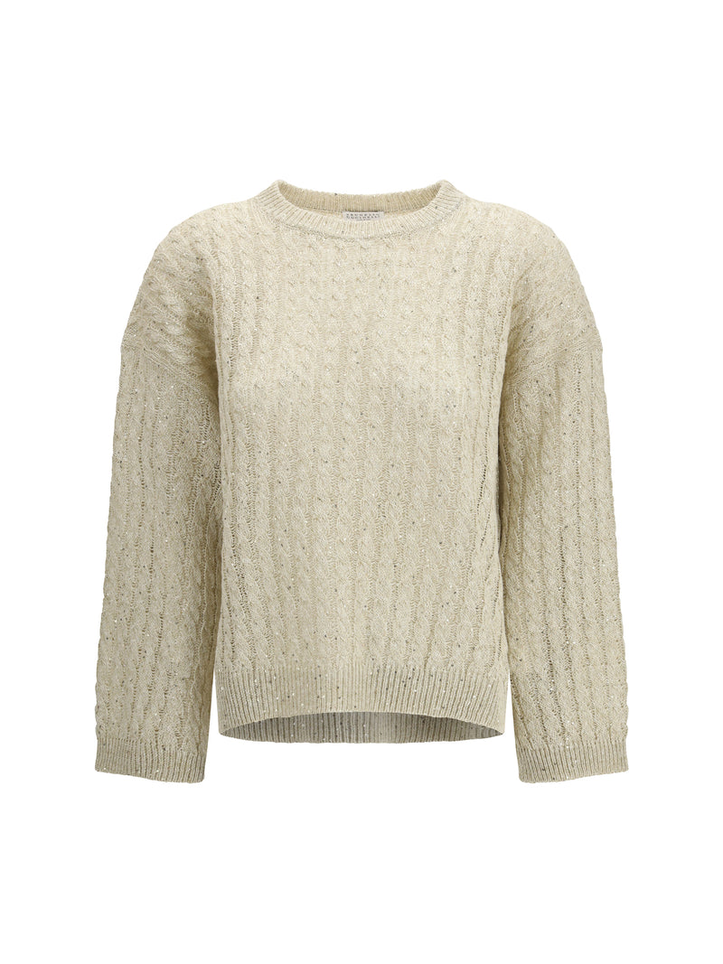Brunello Cucinelli Brunello Cucinelli Dazzling Cable Linen Sweater Beige - World Class Fashion