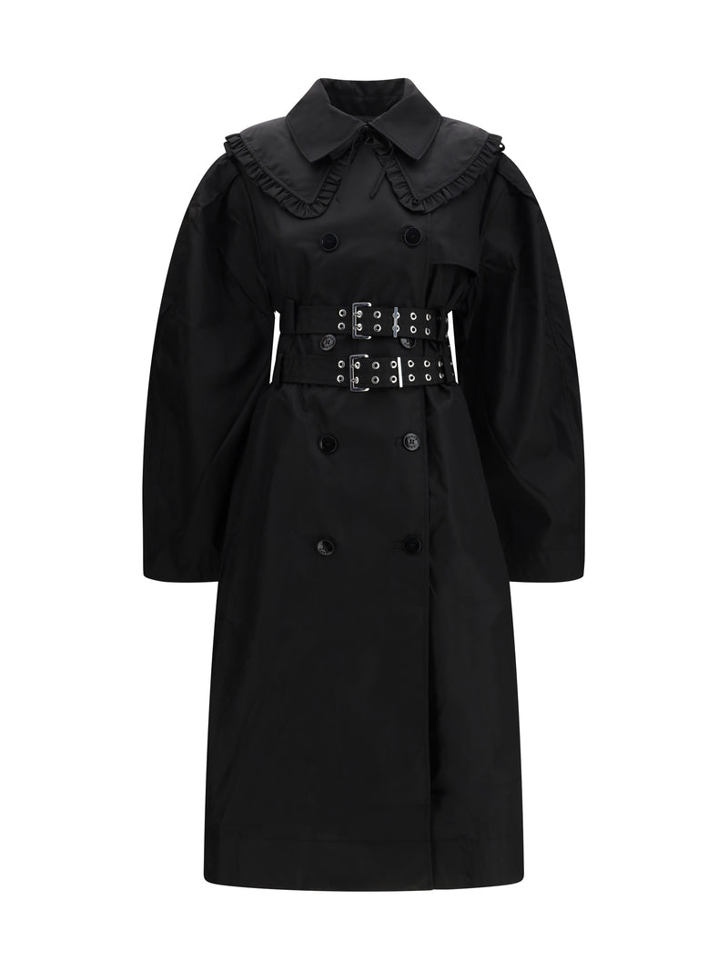 Ganni Ganni Belted Double-breasted Coat Black Women - World Class Fashion