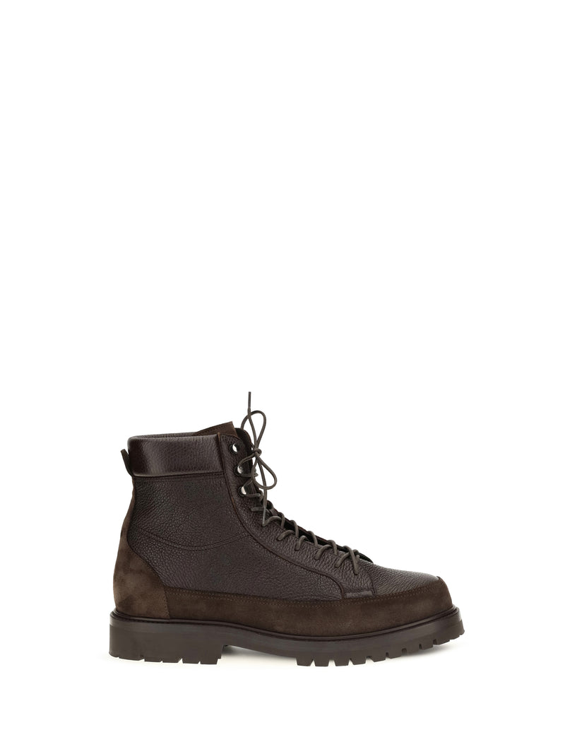 Brunello Cucinelli Brunello Cucinelli Lace-up Deer Leather and Suede Boots Dark Brown - World Class Fashion