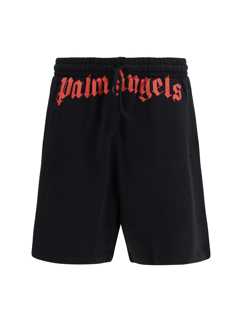 Palm Angels Palm Angels Waist Logo Sweatshorts Black Red - World Class Fashion