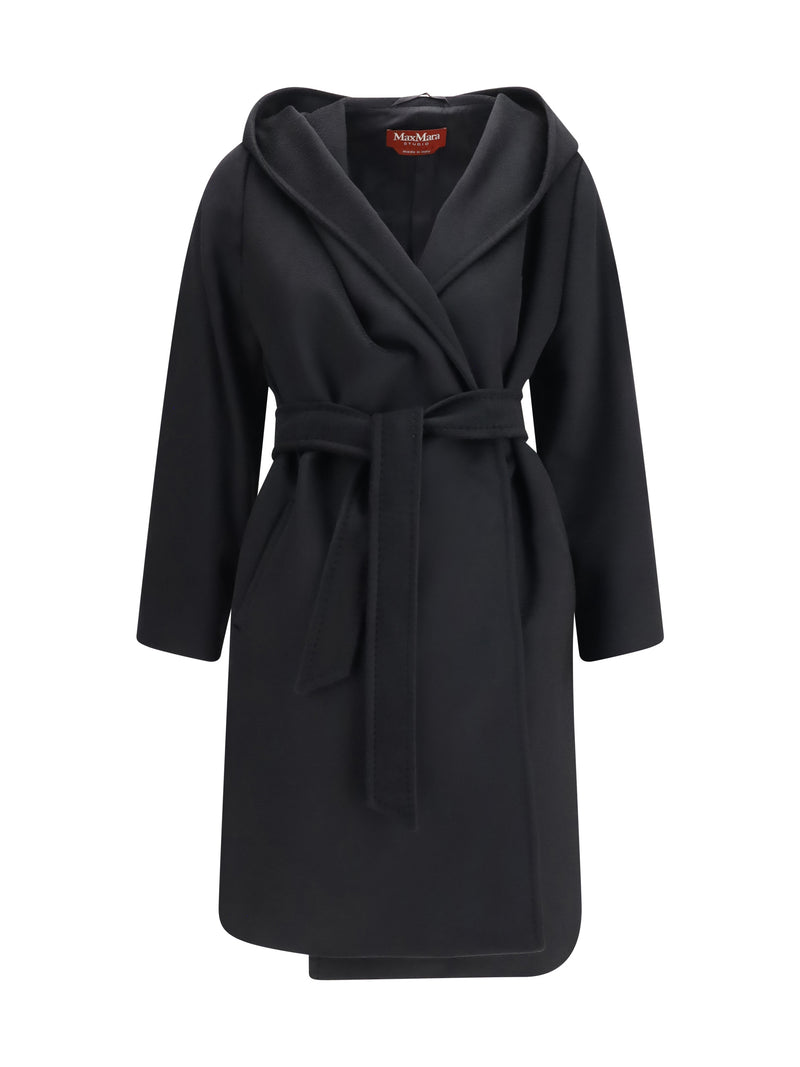 Max Mara Studio Max Mara Studio Wool Drap Newmang Coat Black - World Class Fashion