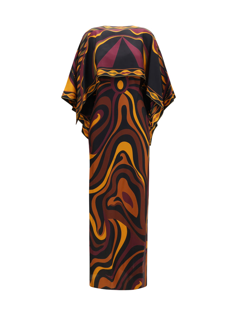 Pucci Pucci Silk Dress with Shoulder Cape Bordeaux Gold - World Class Fashion