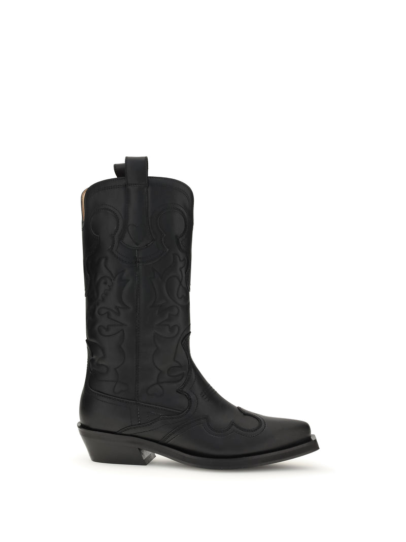 Ganni Ganni Embroidered Western Boots Black Women - World Class Fashion