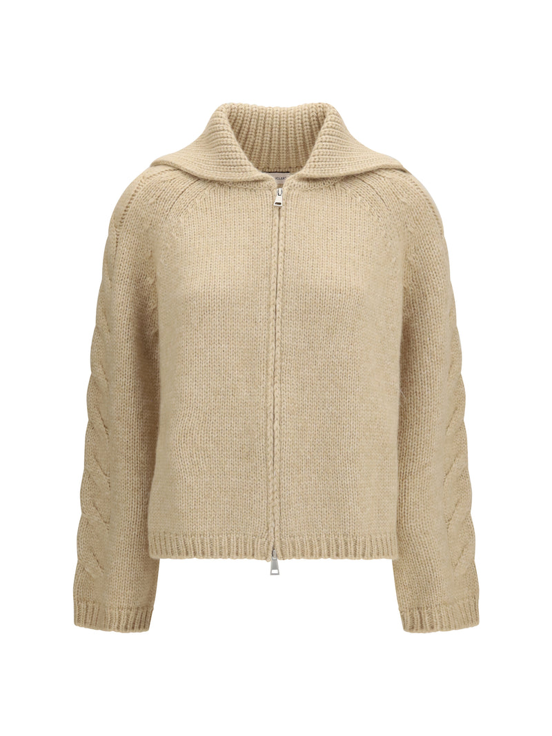 Moncler Moncler Alpaca Wool Blend Zip Cardigan Light Beige - World Class Fashion